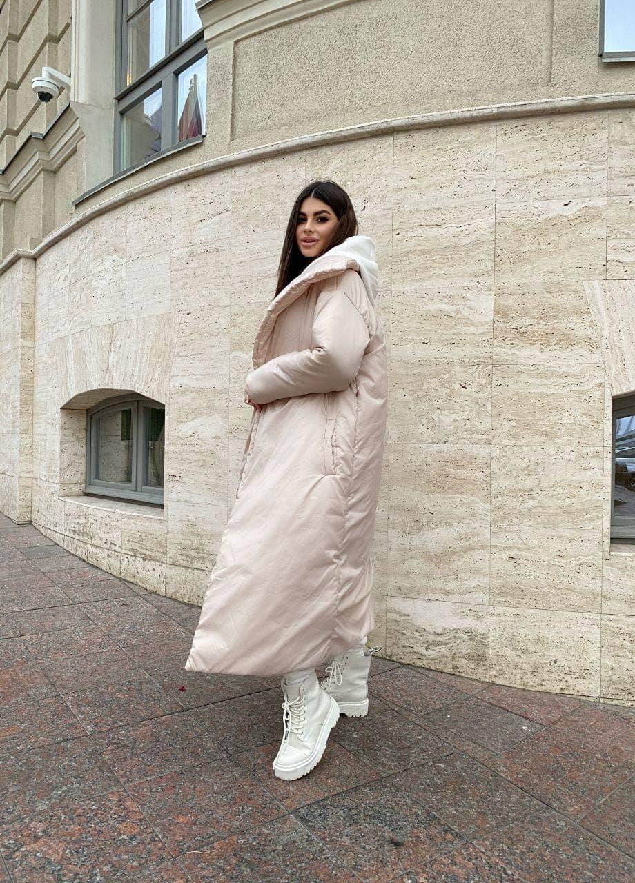 Бежевая зимняя женская тёплая куртка одеяло длинная бежевая one size удлиненный пуховик осенний зимний демисезонний No Brand