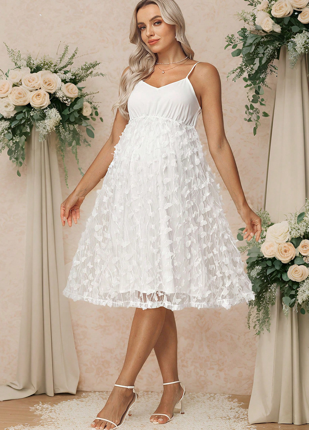 Белое кэжуал платье для беременных клеш SHEIN однотонное