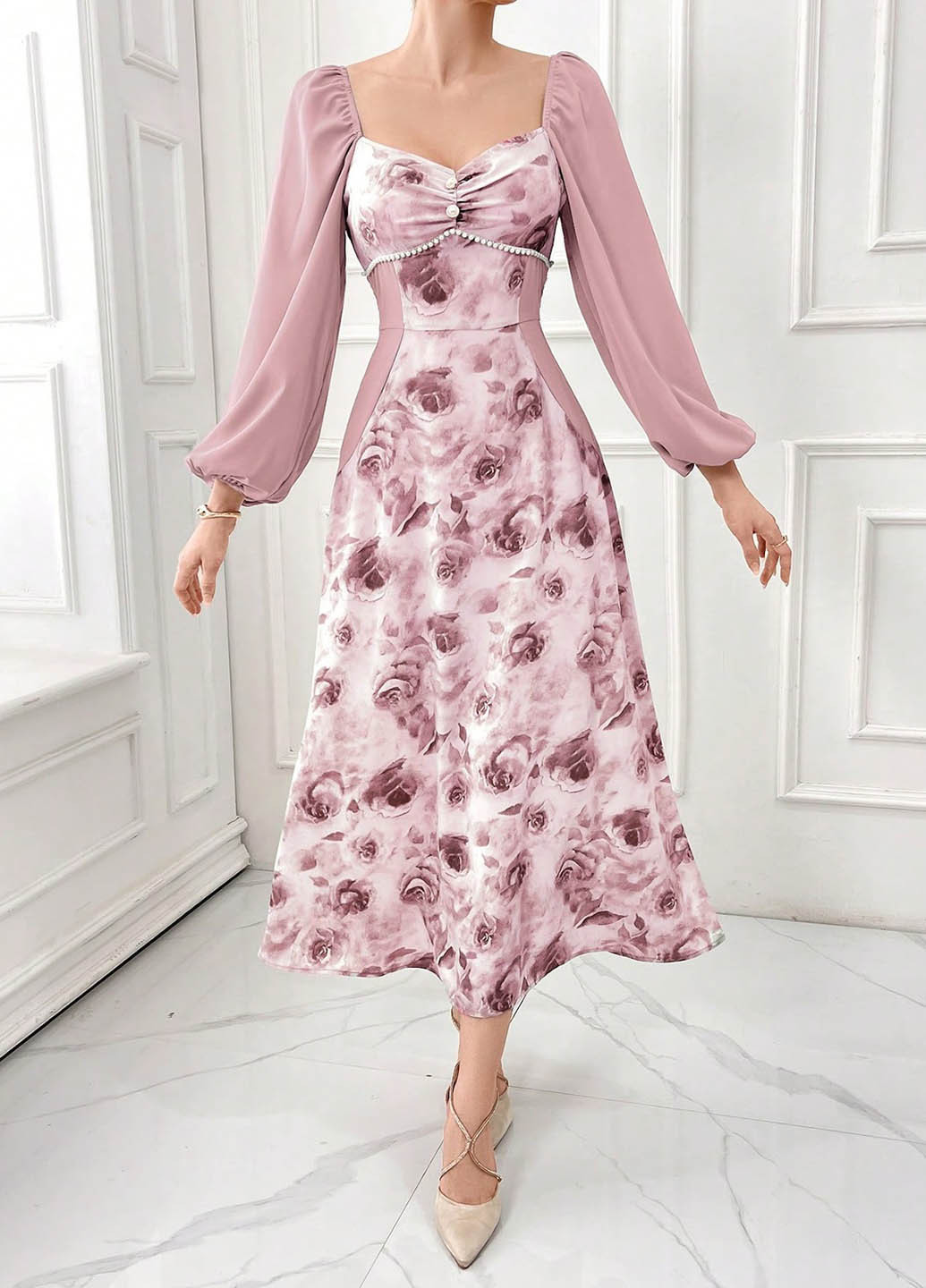 Світло-рожева кежуал сукня кльош SHEIN троянди