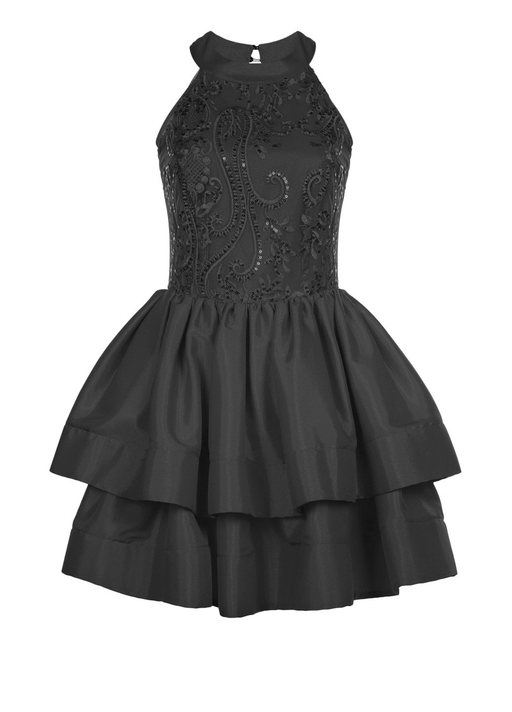 Черное вечернее мини платье с пышной юбкой bitocone клеш, бэби долл, с пышной юбкой, с открытыми плечами No Brand однотонное