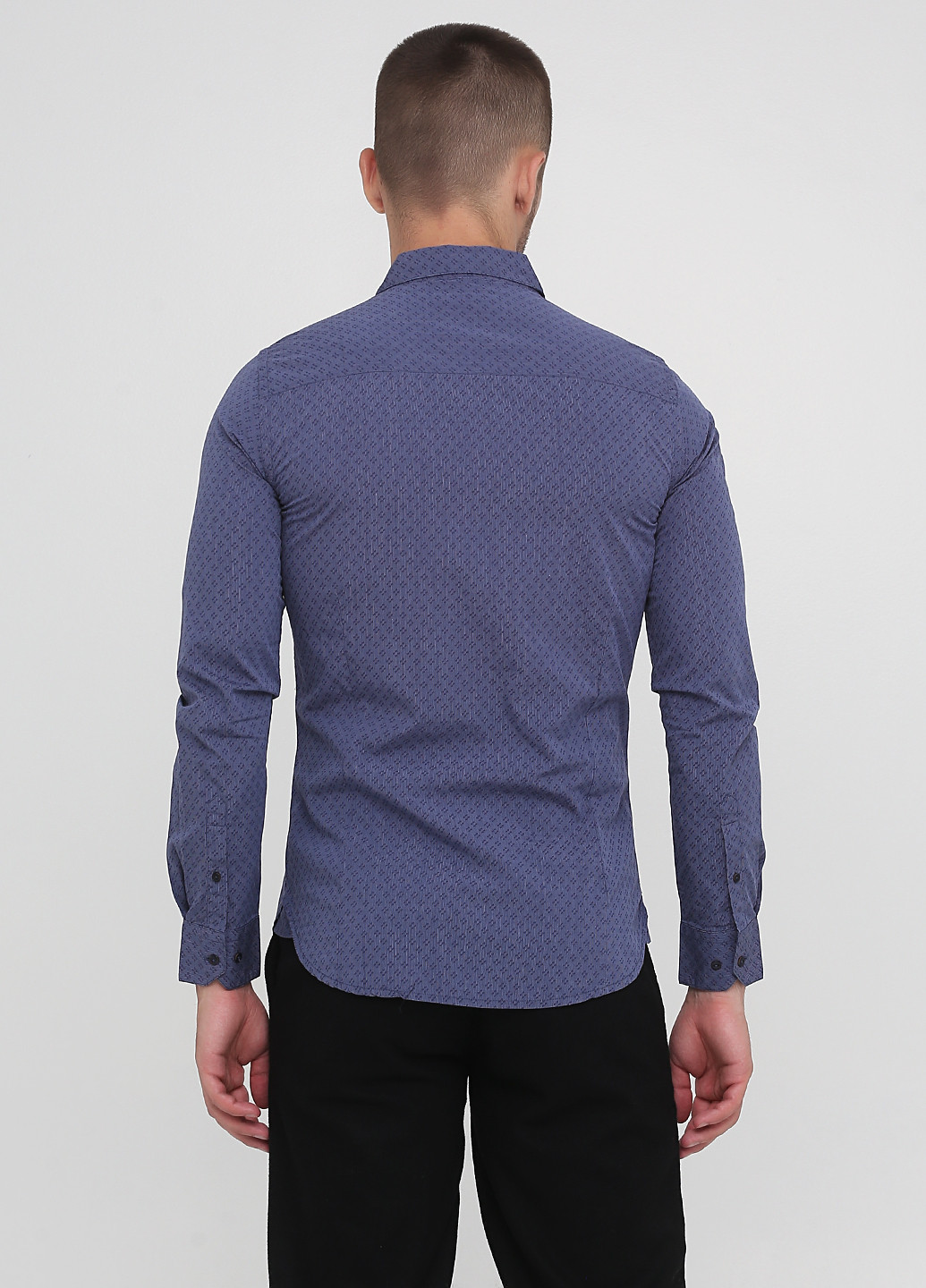 Темно-синяя классическая рубашка с геометрическим узором Sisley