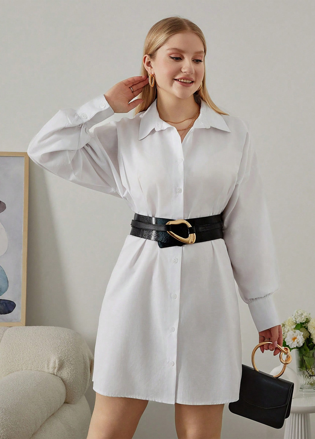 Білий кежуал сукня сукня-сорочка SHEIN однотонна