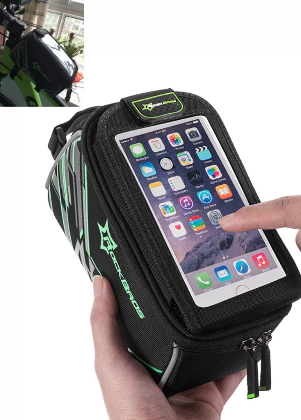 Велосипедная сумка для велосипеда на раму для смартфонов 6" RB Черный с зеленым (03177854) Francesco Marconi (224437162)