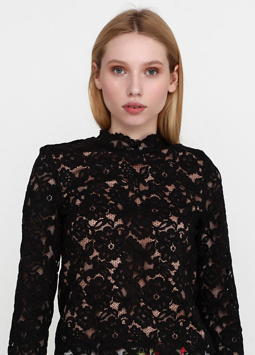 Черная демисезонная блуза кружевная H&M