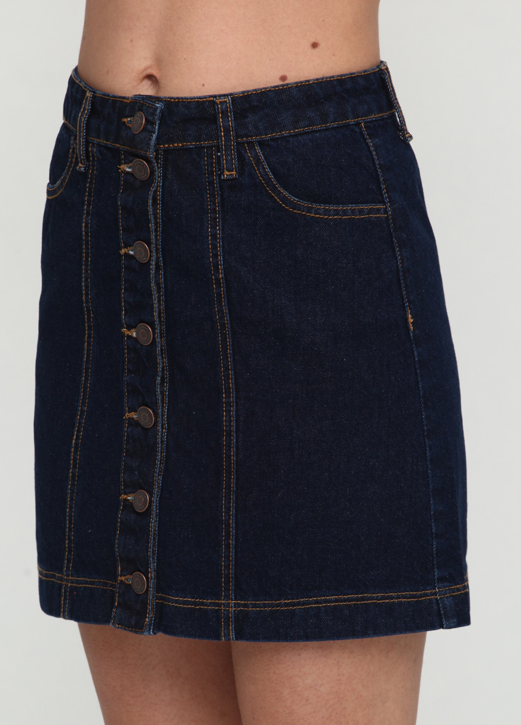 Темно-синяя джинсовая однотонная юбка Stradivarius мини