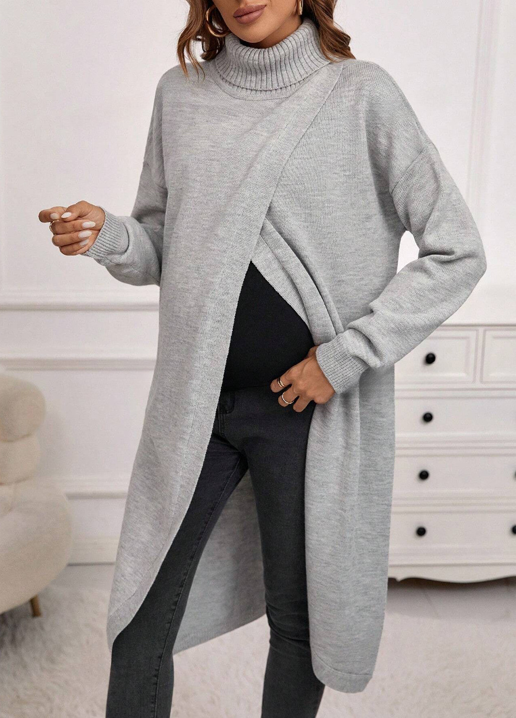 Сірий демісезонний светр для вагітних та годуючих SHEIN