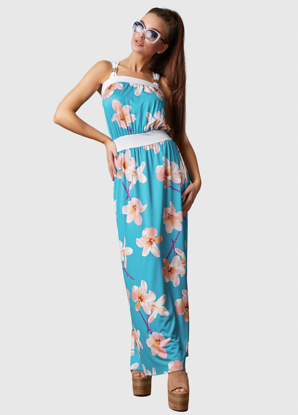 Голубое кэжуал платье платье-майка ST-Seventeen с цветочным принтом