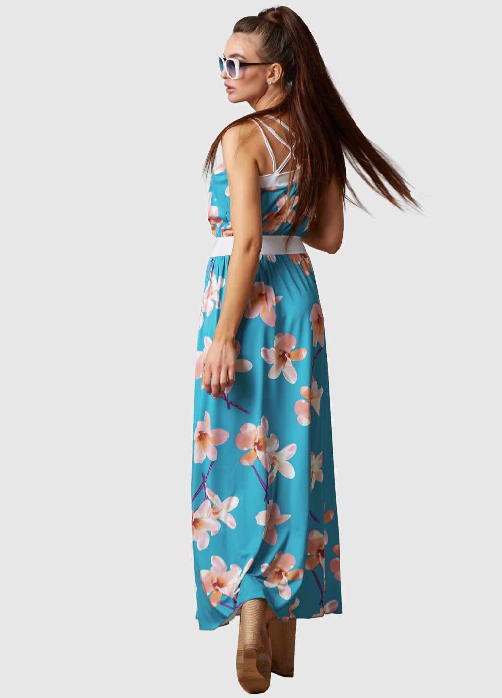Голубое кэжуал платье платье-майка ST-Seventeen с цветочным принтом