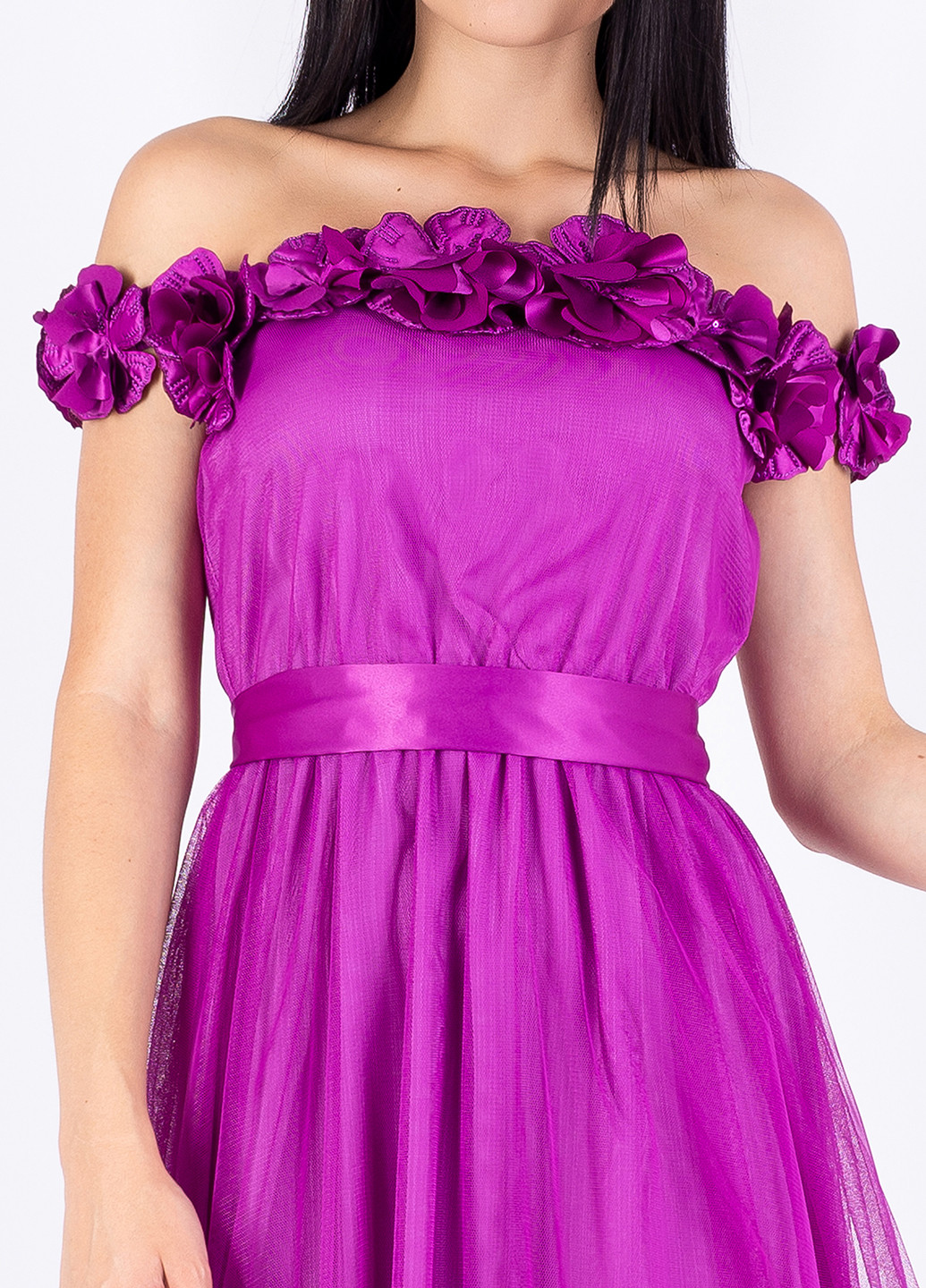 Фуксинова (кольору Фукія) вечірня сукня з відкритими плечима Seam однотонна