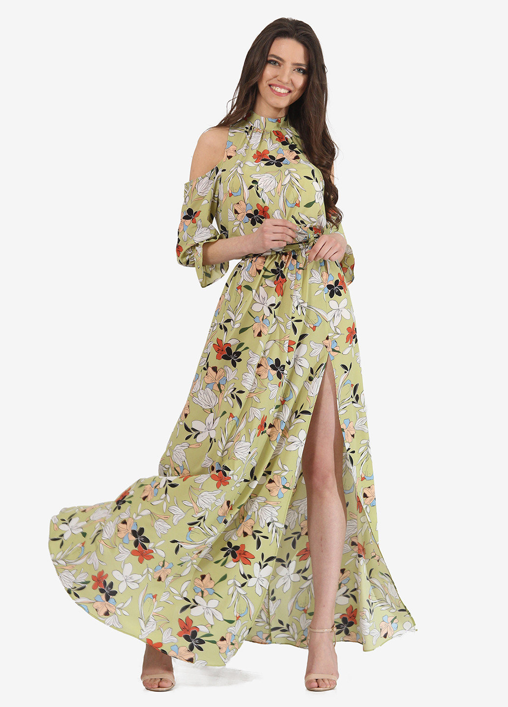 Фісташкова кежуал сукня, сукня з відкритими плечима Lila Kass з квітковим принтом