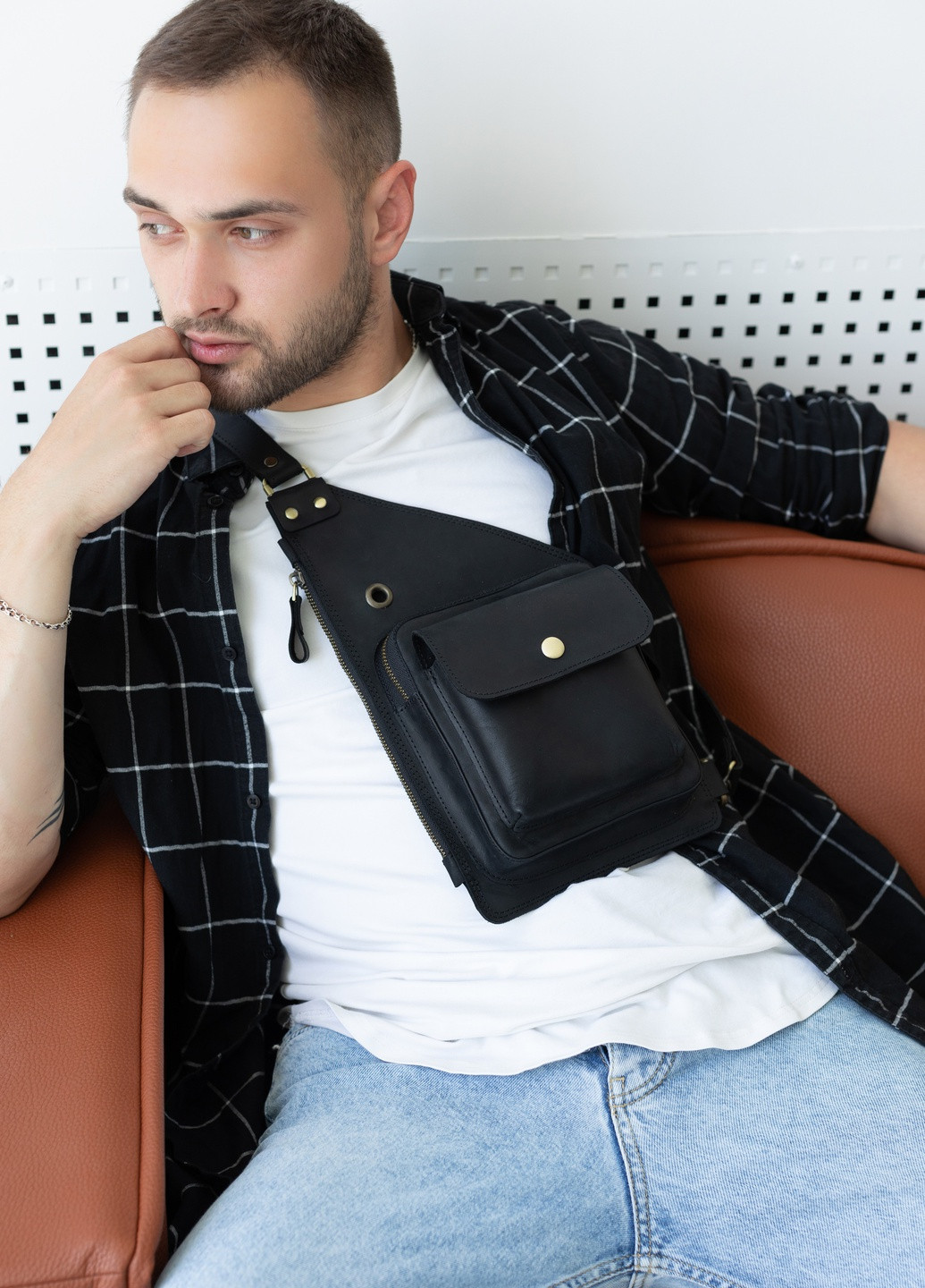 Мужская сумка-кобура черного цвета из натуральной винтажной кожи Boorbon (253412634)