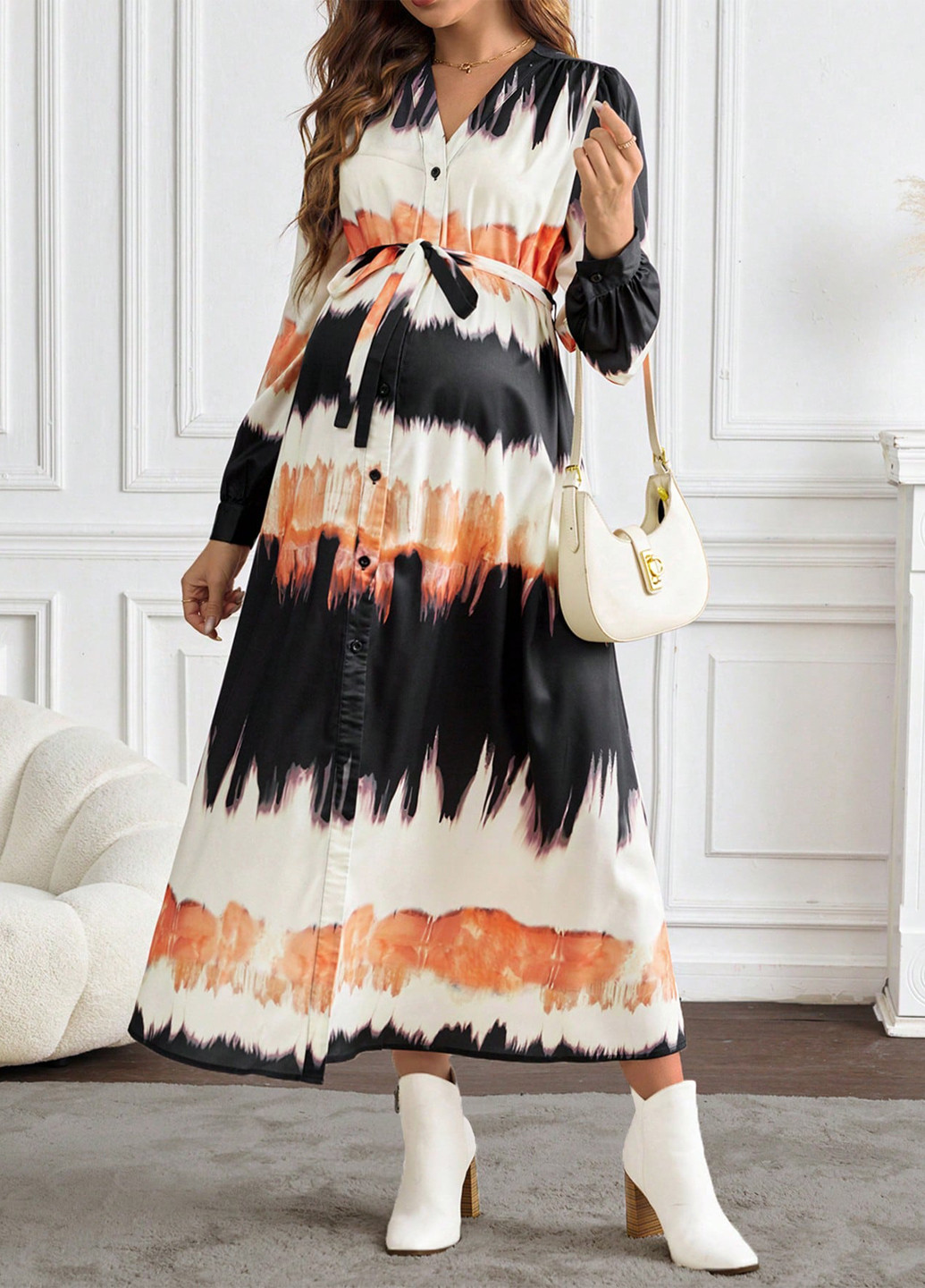 Комбинированное кэжуал платье рубашка SHEIN тай-дай