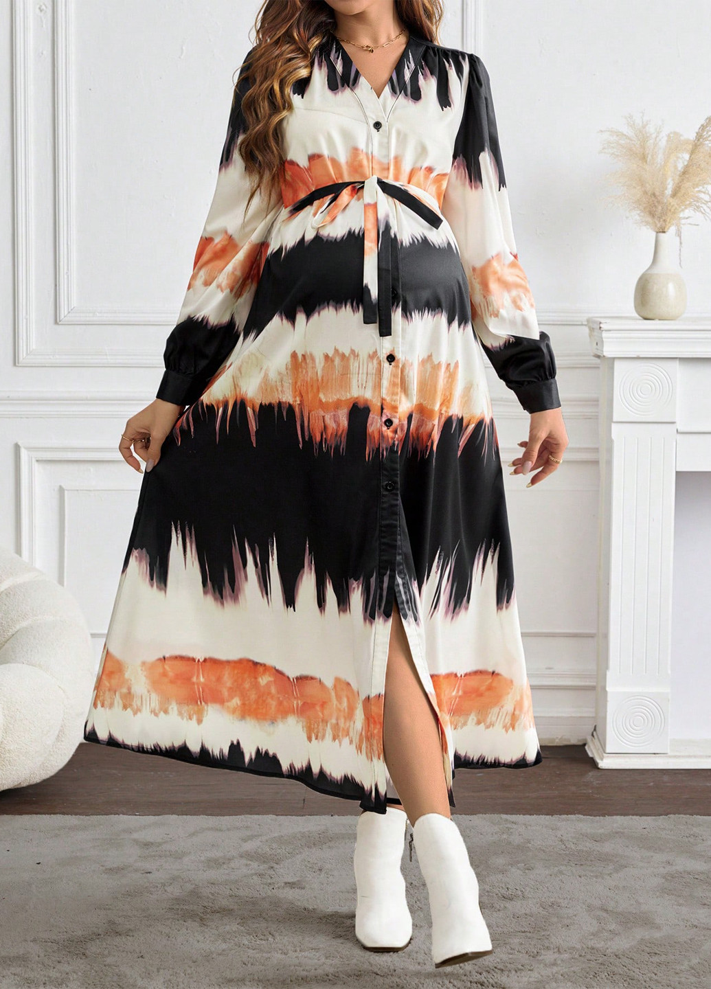 Комбинированное кэжуал платье рубашка SHEIN тай-дай