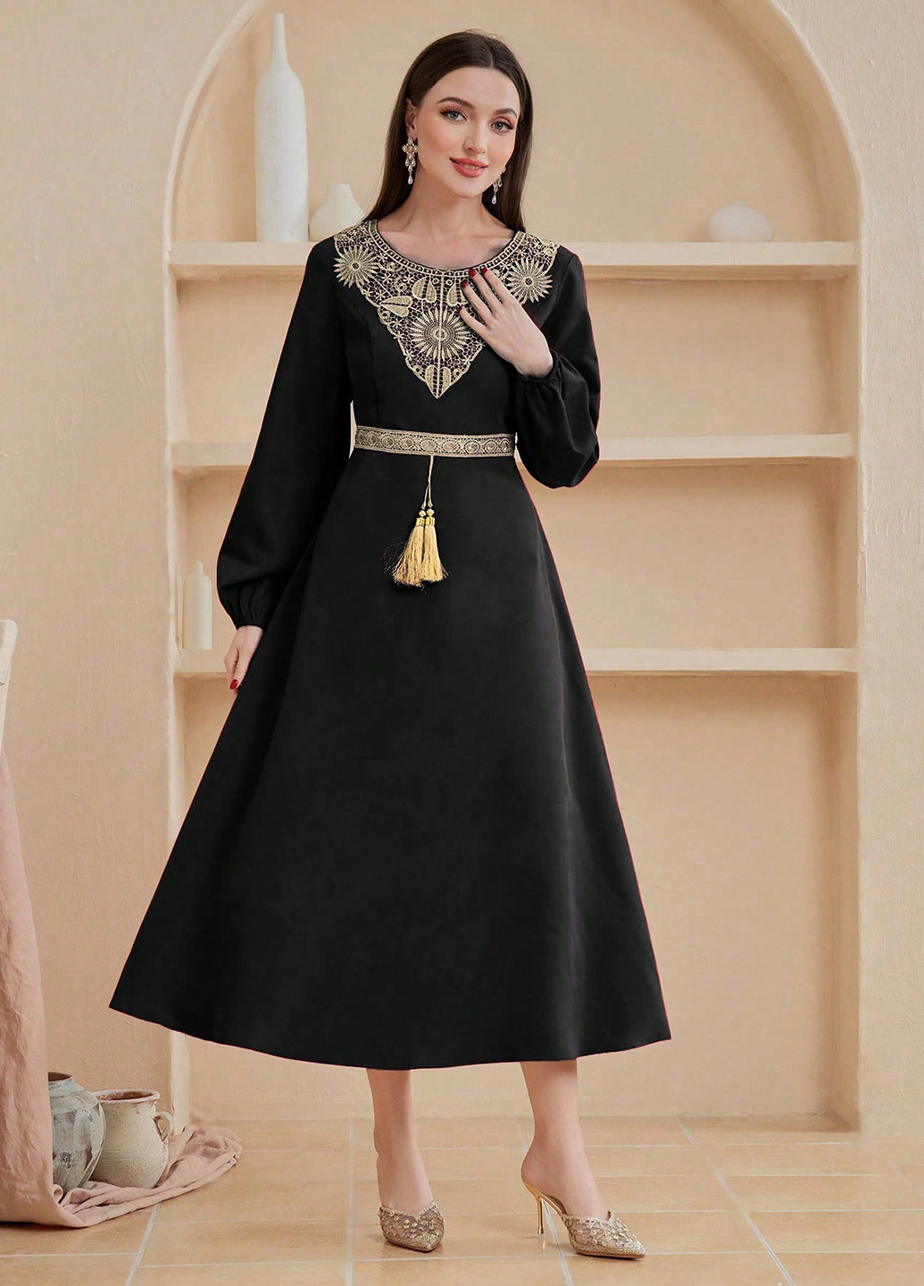 Черное праздничный, кэжуал платье клеш SHEIN однотонное