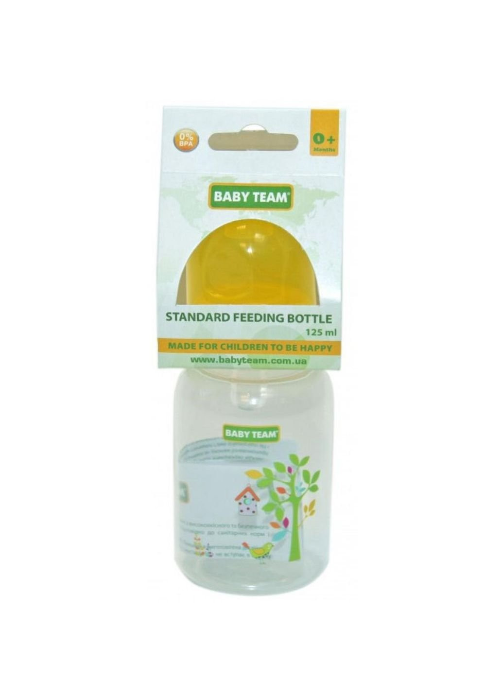 Бутылочка для кормления с силиконовой соской, 125 мл 0+ желтая Baby Team (252244647)