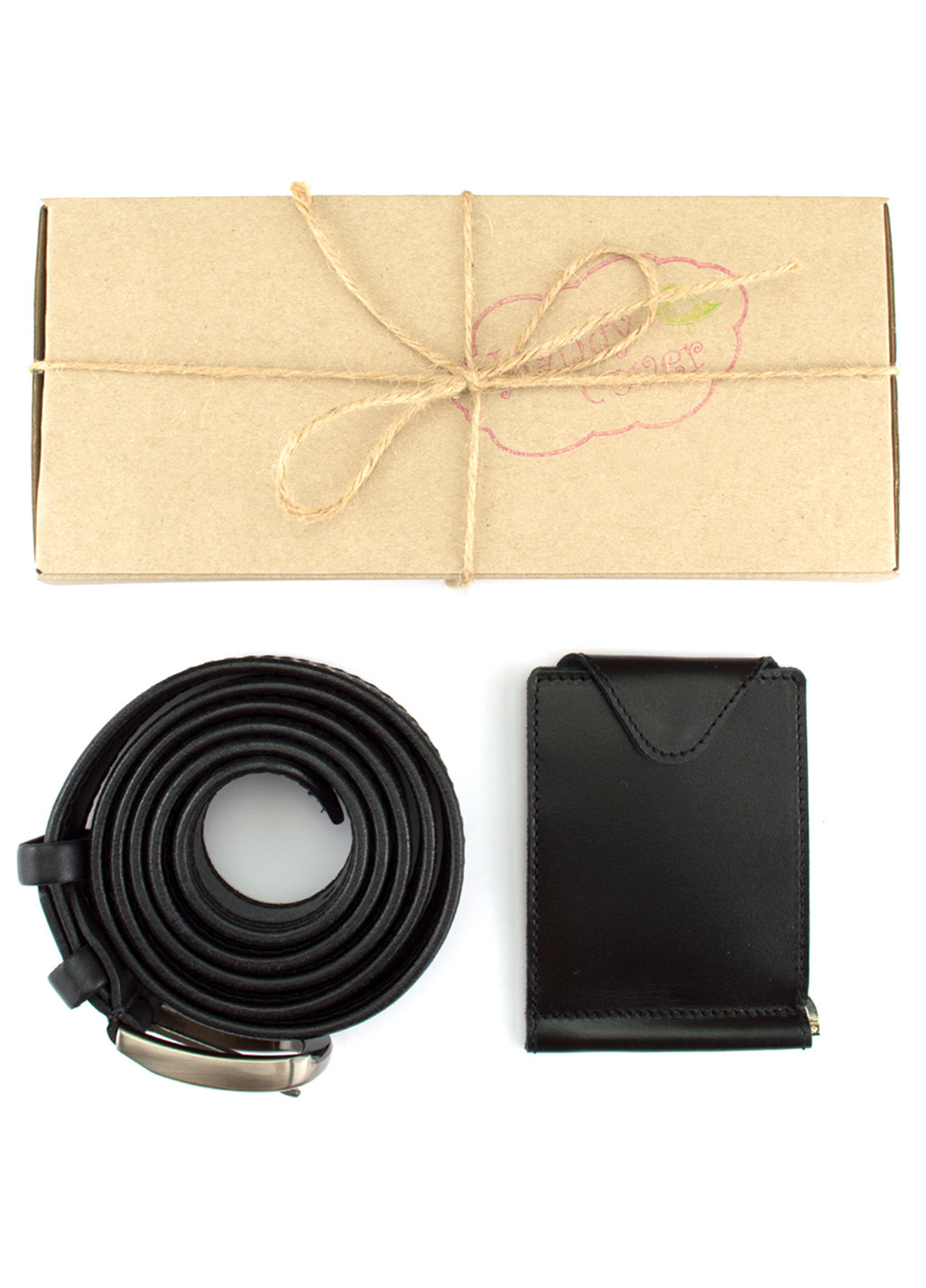 Подарочный набор №31: Ремень + зажим для денег (черный) HandyCover однотонный чёрный