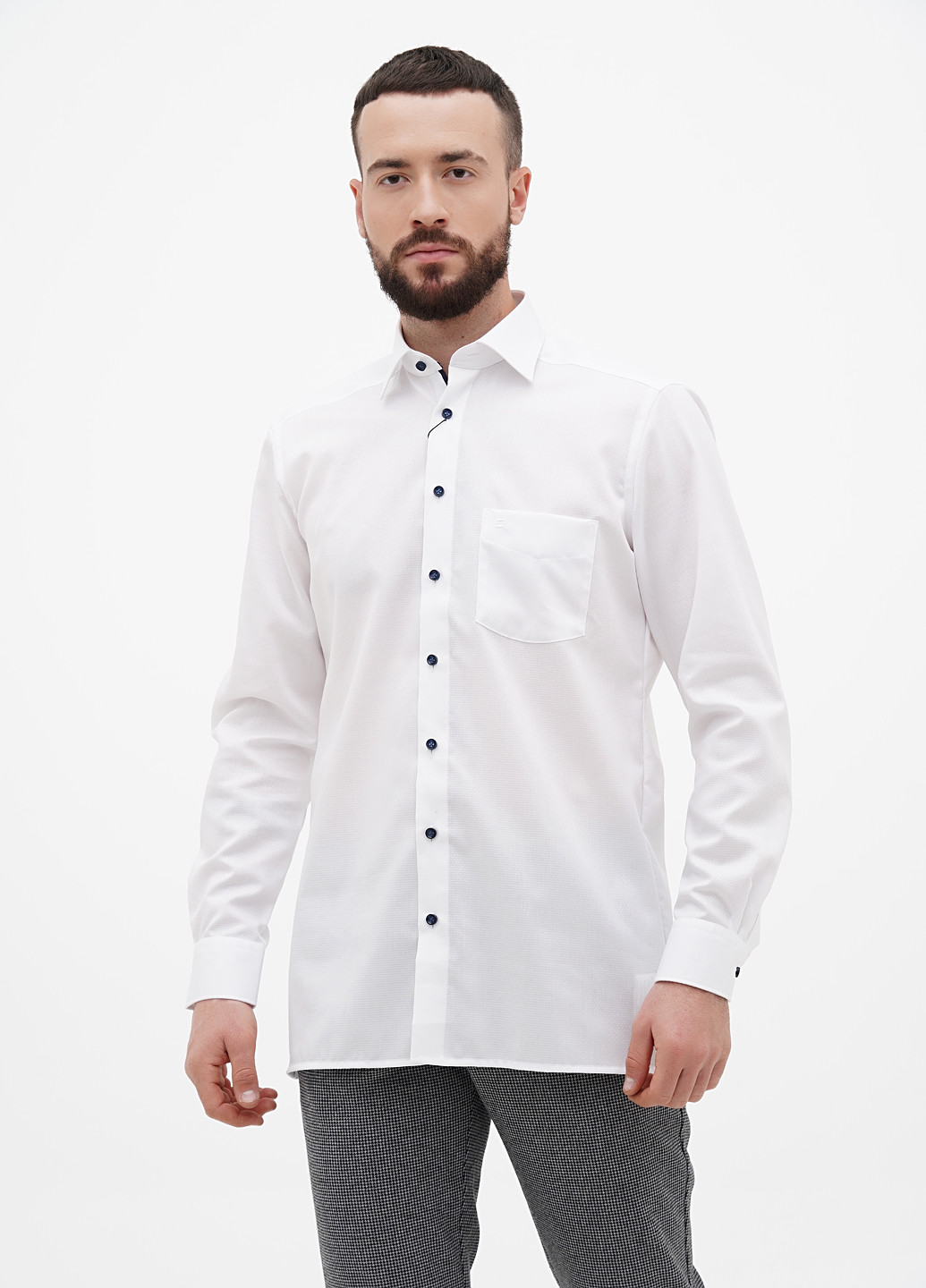 Белая кэжуал, классическая рубашка однотонная Olymp