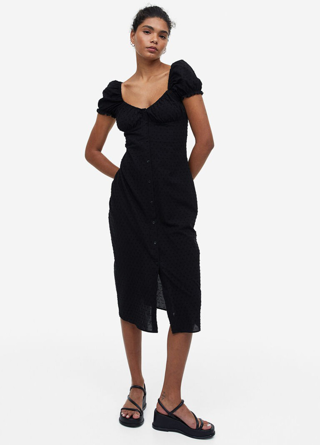 Черное кэжуал платье в стиле ампир H&M однотонное