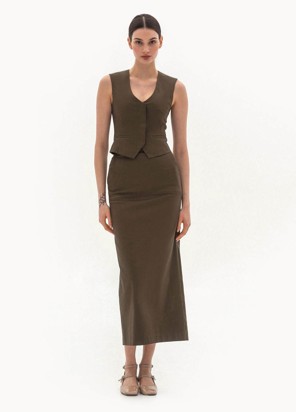 Оливковая (хаки) кэжуал однотонная юбка BGL карандаш