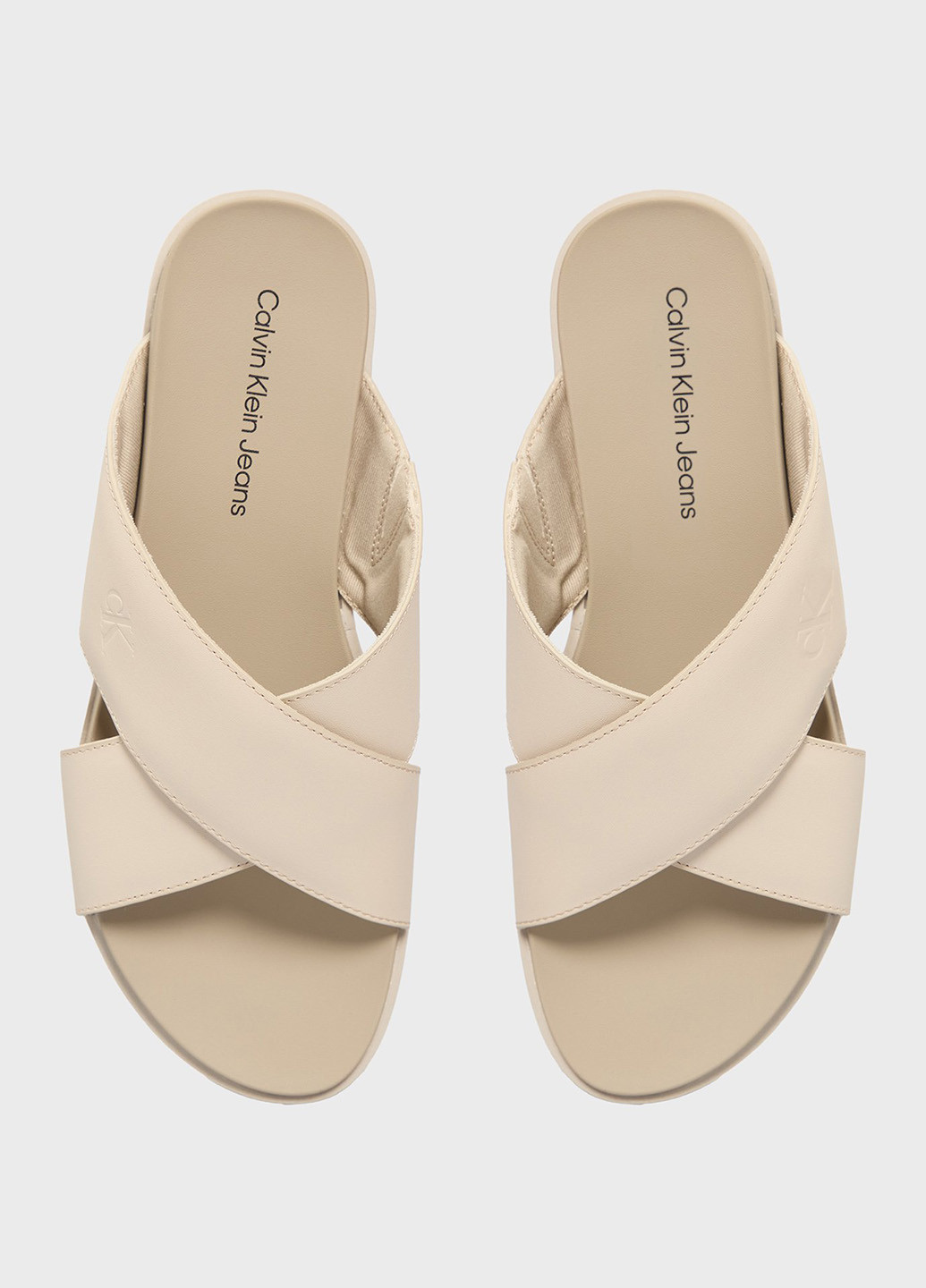 Светло-бежевые шлепанцы Calvin Klein Jeans с тиснением, с логотипом