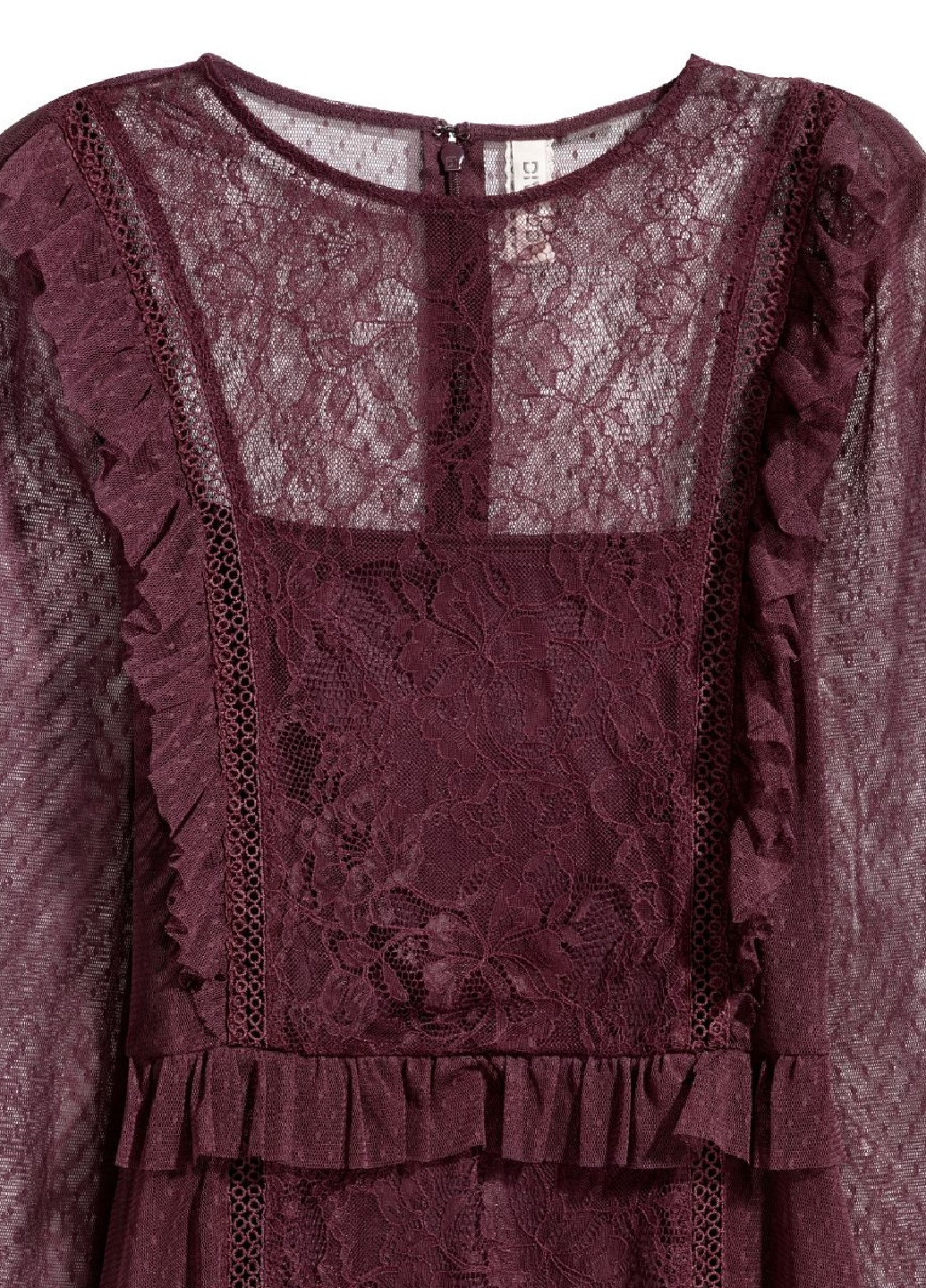 Сливовое коктейльное платье из кружева с оборками H&M однотонное