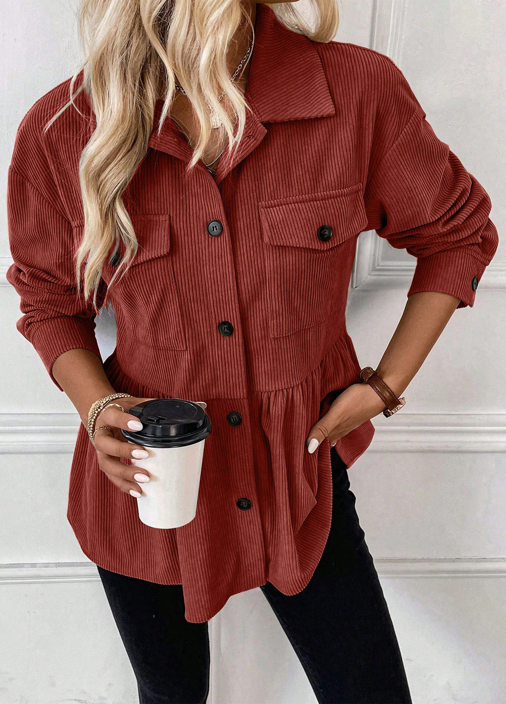 Розово-коричневая кэжуал рубашка однотонная SHEIN