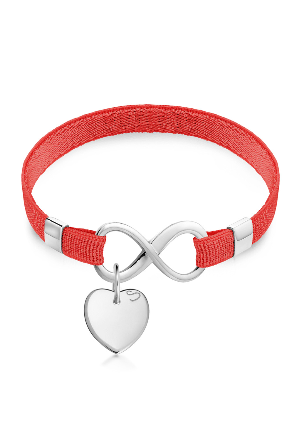 Срібний браслет «Polo Infinity» на стрічці з підвіскою «Серце міні» 11 см червоний Peninsula (224609012)