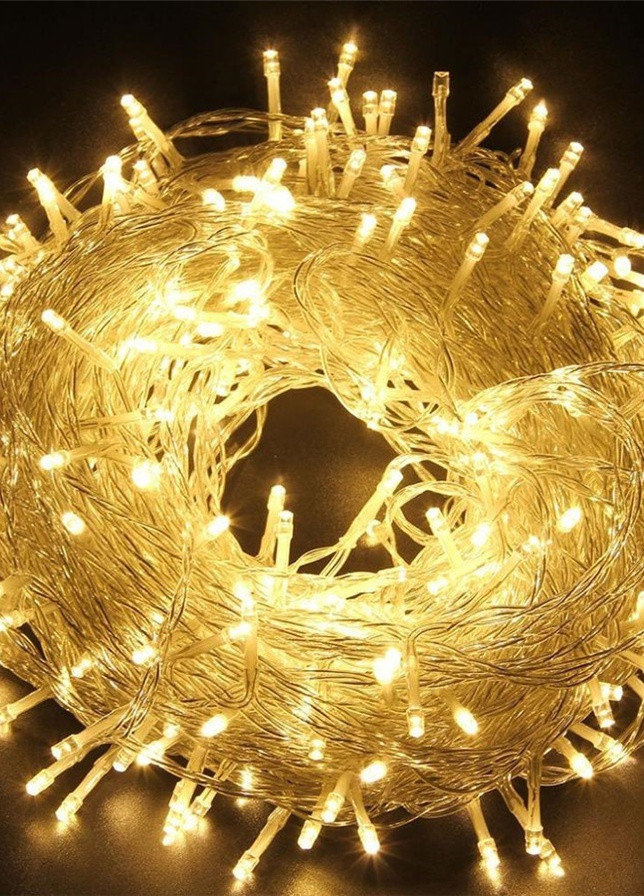 Гирлянда светодиодная нити 300 лампочек 15м белый теплый (желтый золотой) на прозрачном проводе, 8 реж Led (251371715)