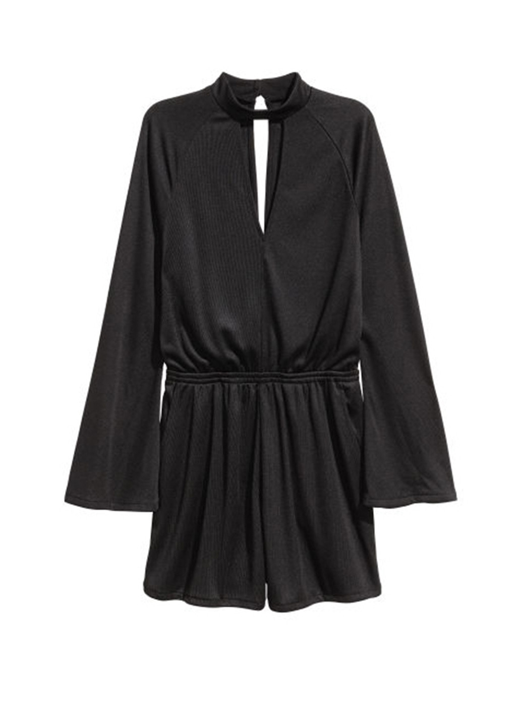 Комбинезон H&M комбинезон-шорты однотонный чёрный кэжуал трикотаж, полиэстер