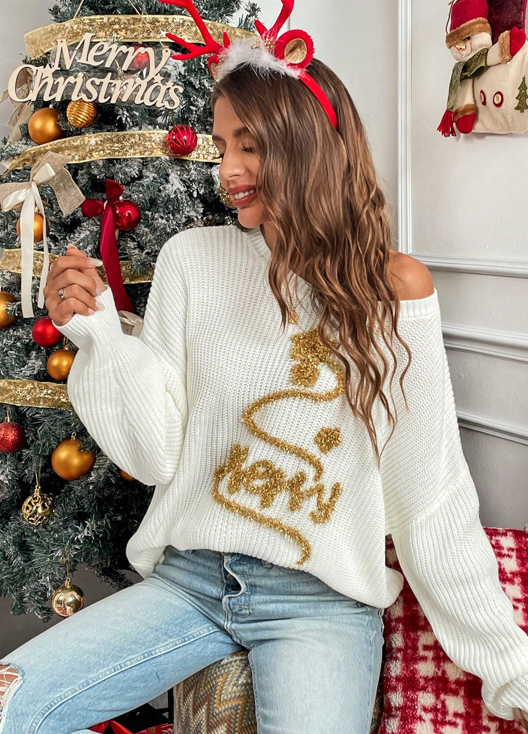 Белый зимний джемпер джемпер SHEIN