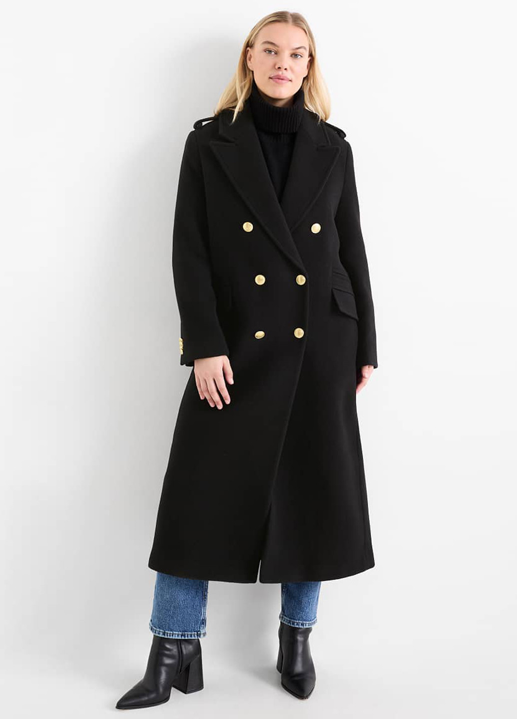 Чорне демісезонне Пальто двобортне C&A