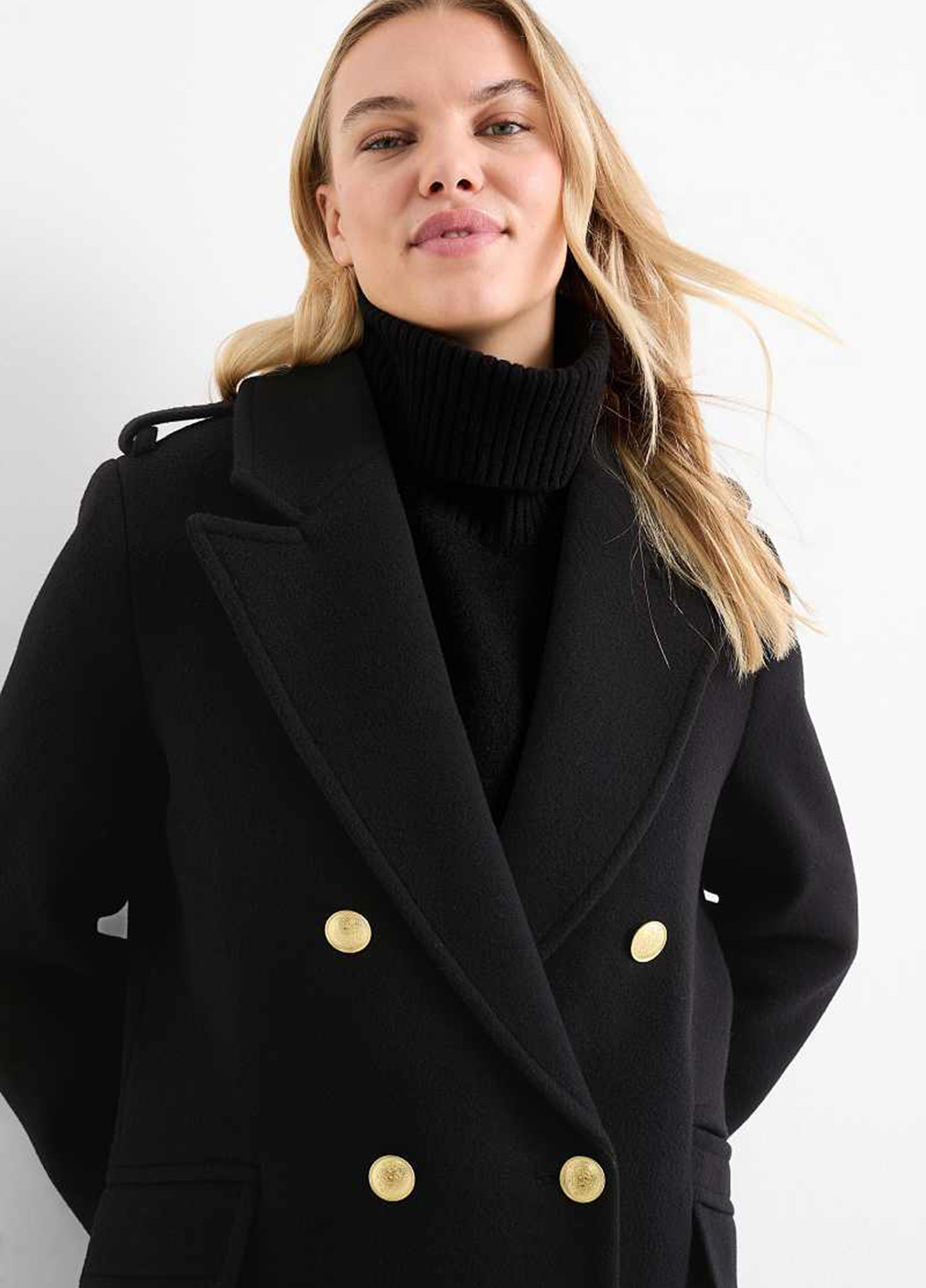 Чорне демісезонне Пальто двобортне C&A