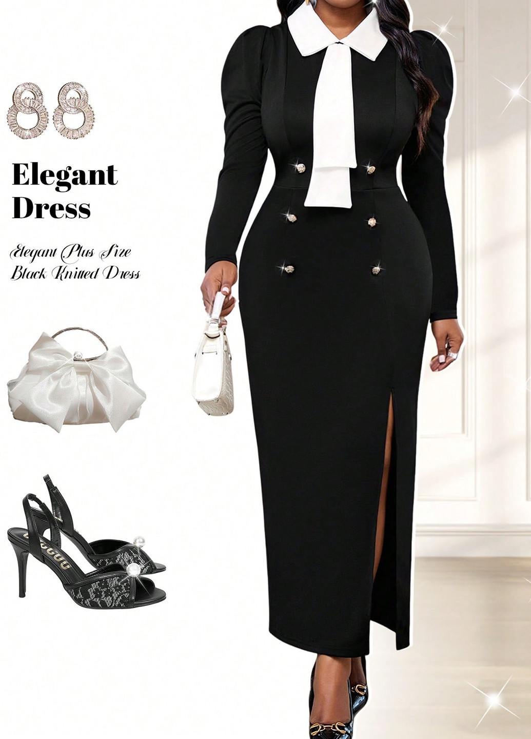 Чорно-білий вечірня сукня футляр SHEIN колор блок