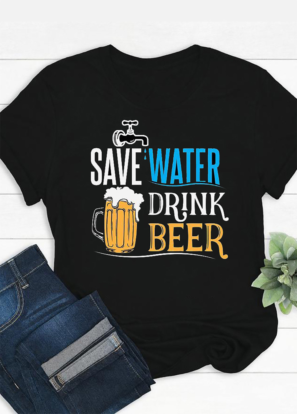 Чорна футболка чорна чоловіча save water, drink beer love & live Love&Live