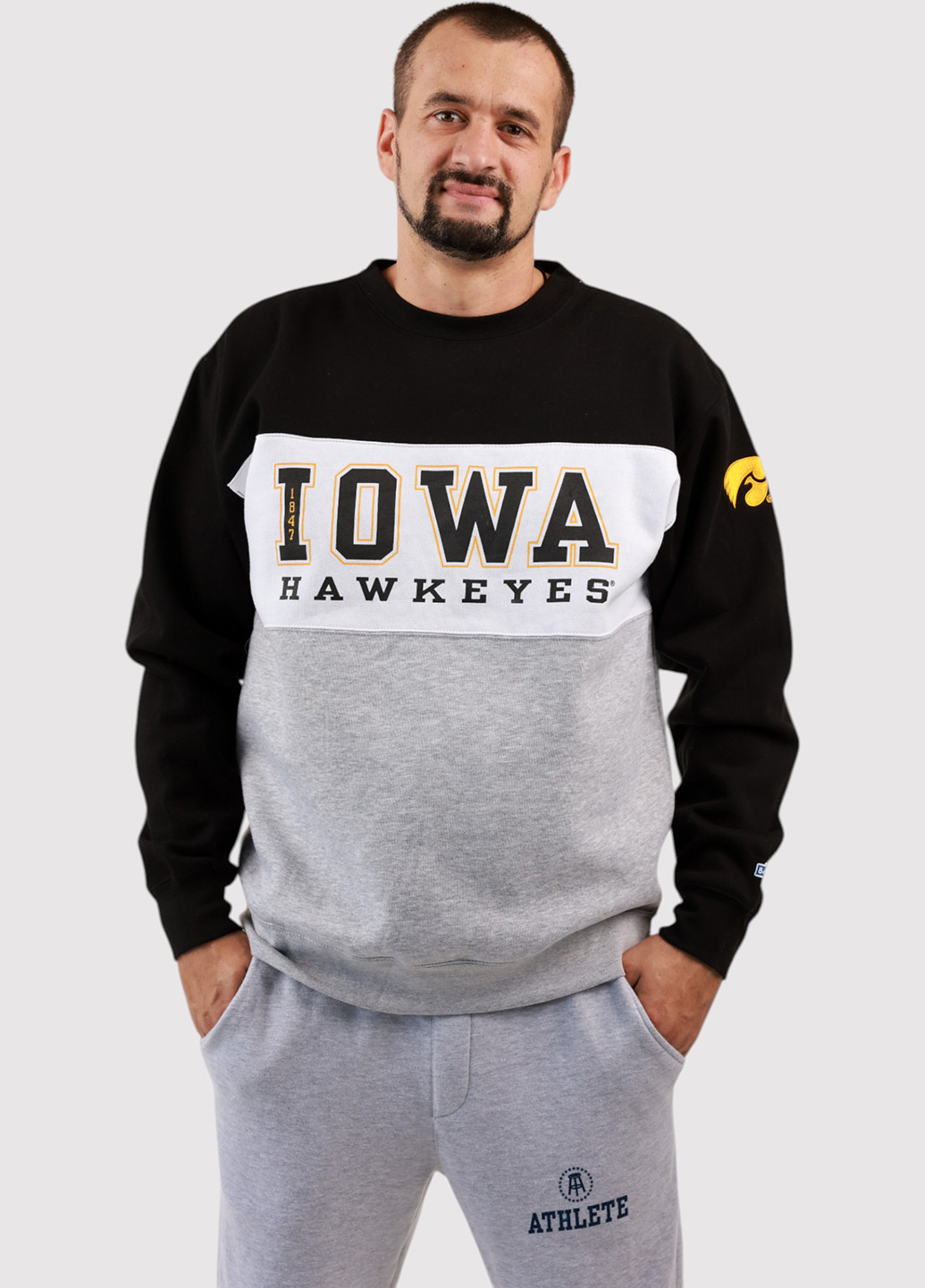 Комбинированный свитшот Blue 84 колор блок вышивка, нашивки (361422110)