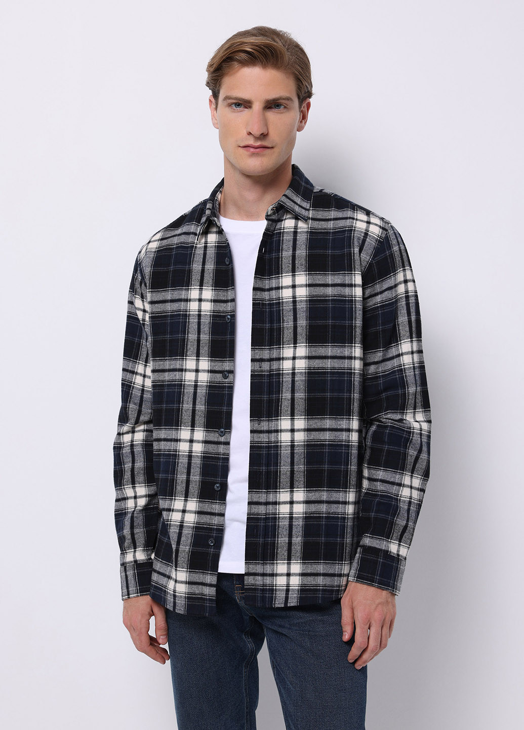 Темно-синяя кэжуал рубашка в клетку Colin's