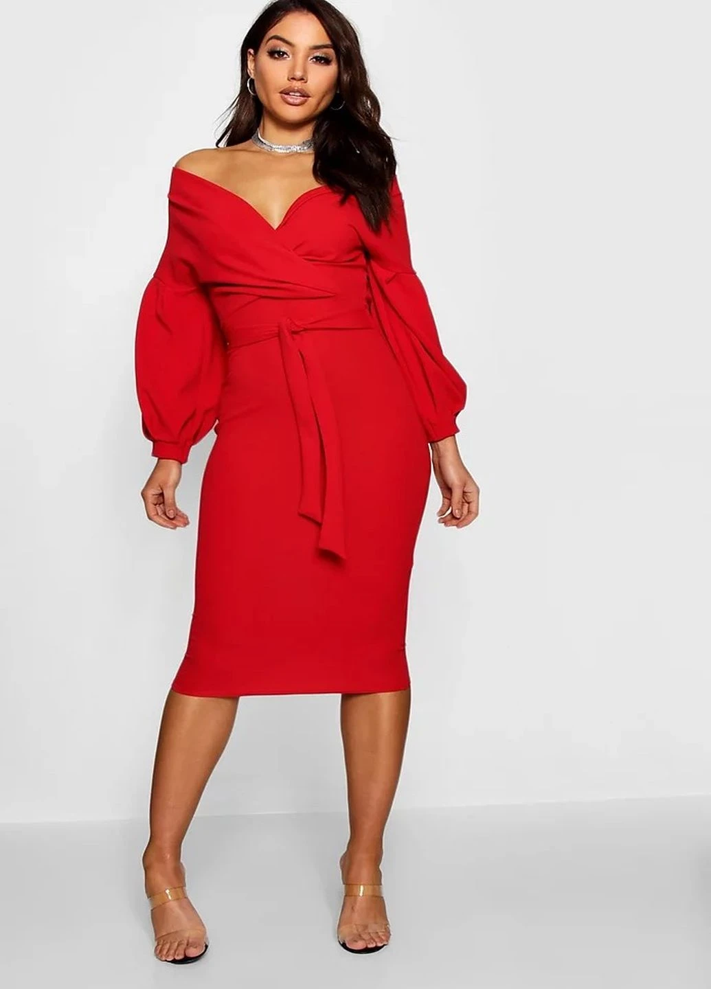 Красное кэжуал платье Boohoo однотонное