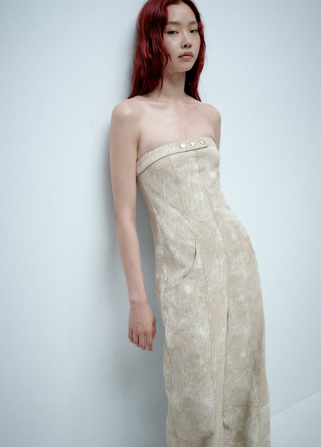 Комбинезон Zara комбинезон-брюки тай-дай бежевый кэжуал лен