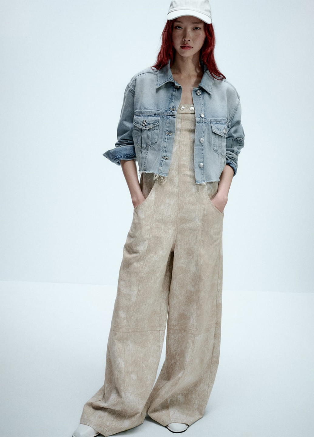 Комбинезон Zara комбинезон-брюки тай-дай бежевый кэжуал лен