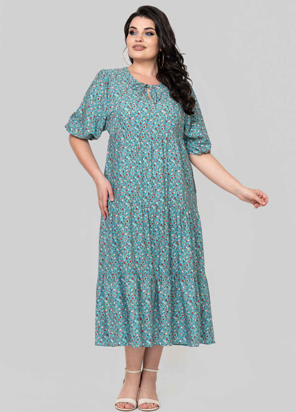 Бирюзовое кэжуал платье а-силуэт A'll Posa с цветочным принтом