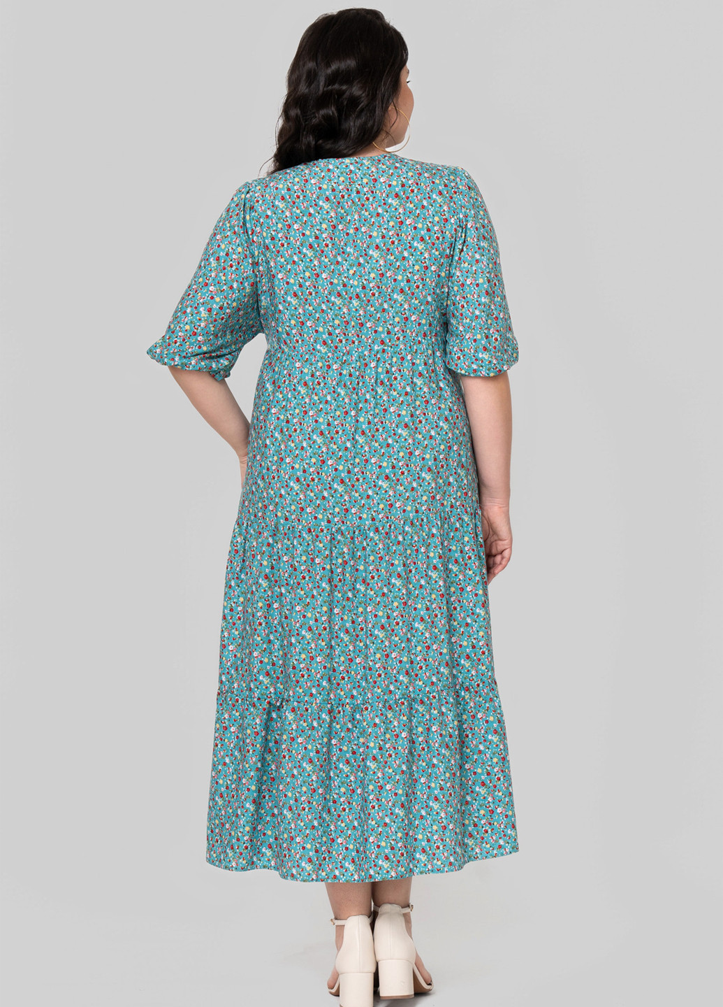 Бирюзовое кэжуал платье а-силуэт A'll Posa с цветочным принтом