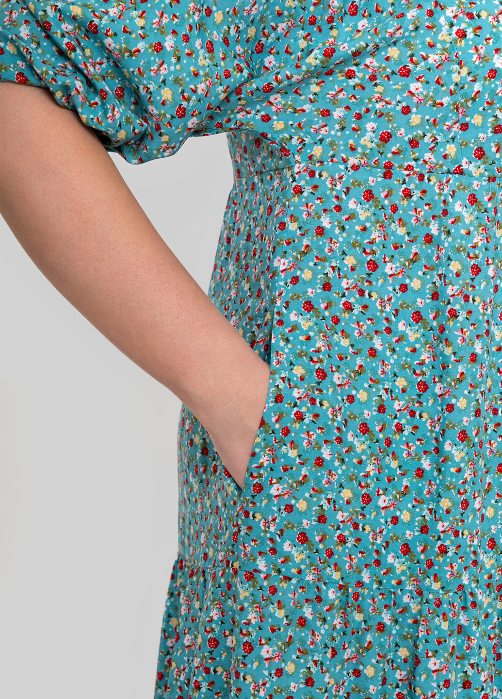 Бирюзовое кэжуал платье а-силуэт A'll Posa с цветочным принтом