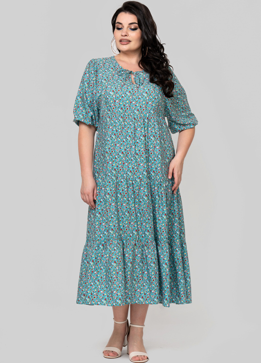 Бирюзовое кэжуал платье а-силуэт A'll Posa с цветочным принтом