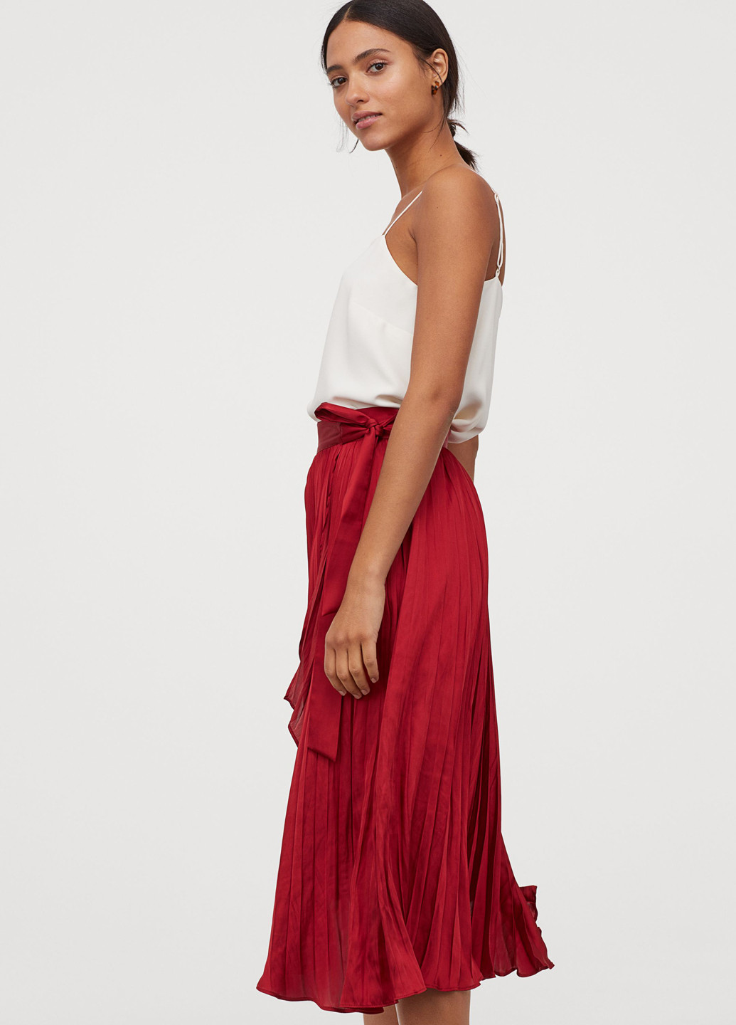 Темно-красная кэжуал юбка H&M на запах, плиссе