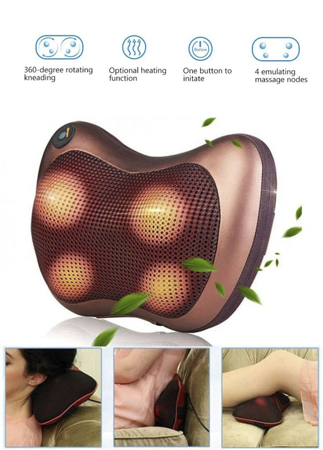 Масажна подушка для шиї та спини Massage Pillow на 4 ролики XO (252468942)