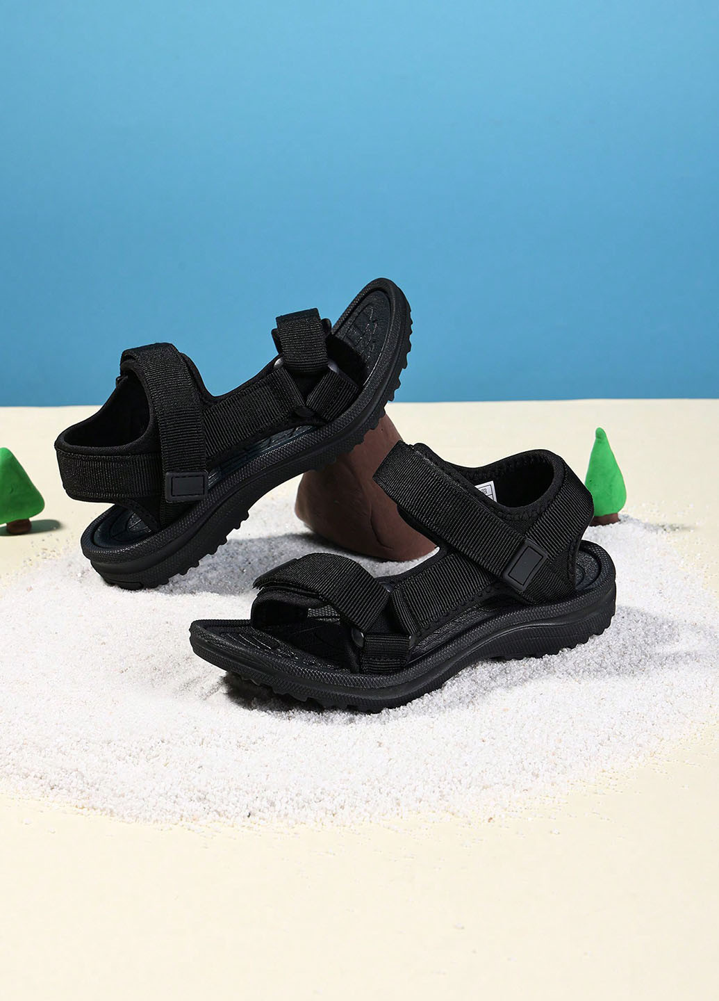 Черные кэжуал, спортивные спортивные сандалии SHEIN на липучке
