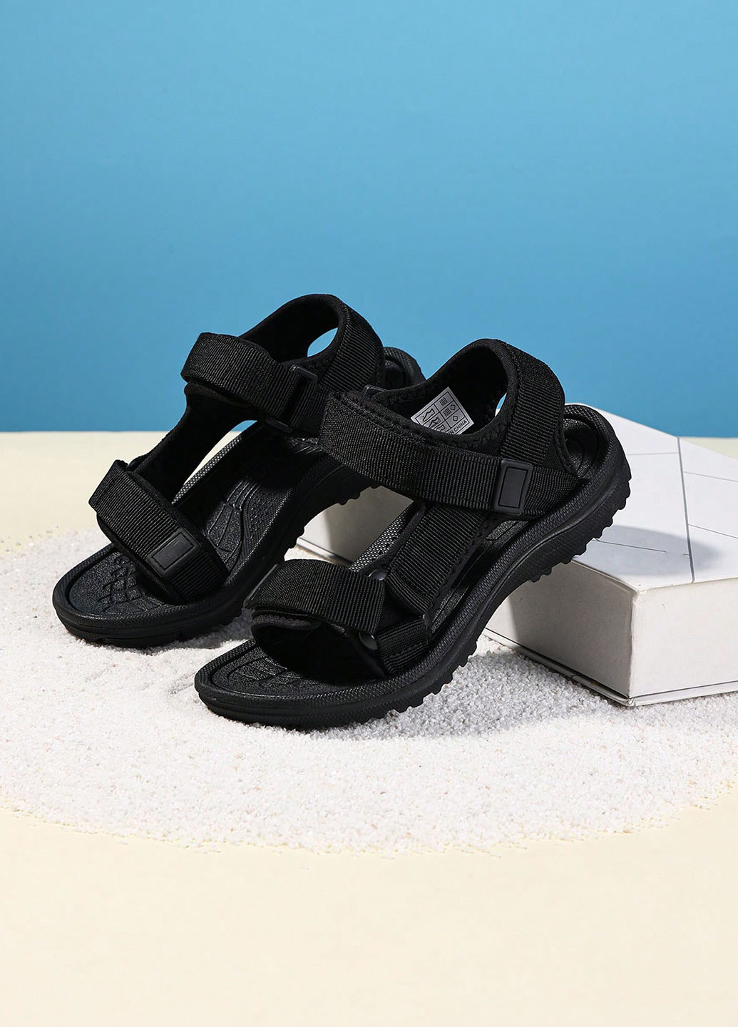 Черные кэжуал, спортивные спортивные сандалии SHEIN на липучке