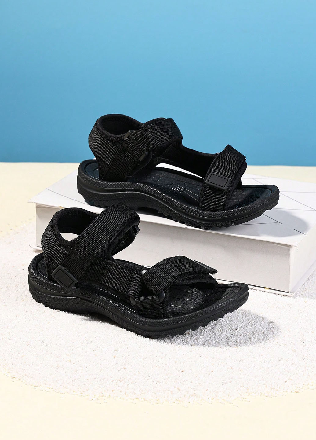 Черные кэжуал, спортивные спортивные сандалии SHEIN на липучке