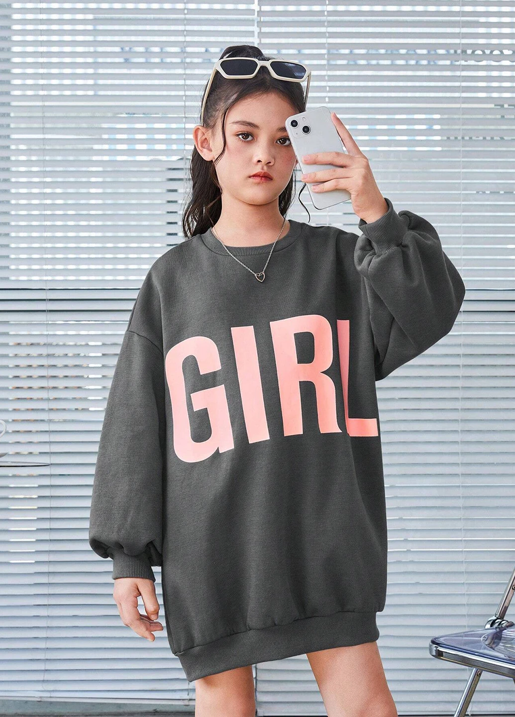 SHEIN свитшот надпись темно-серый кэжуал полиэстер, трикотаж