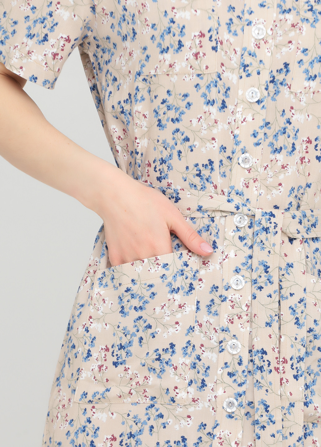 Бежевое кэжуал платье рубашка LAGURA с цветочным принтом